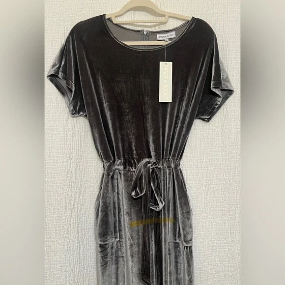 Silver Gray Velvet Maxi Dress – Size L - Picture 2 of 9